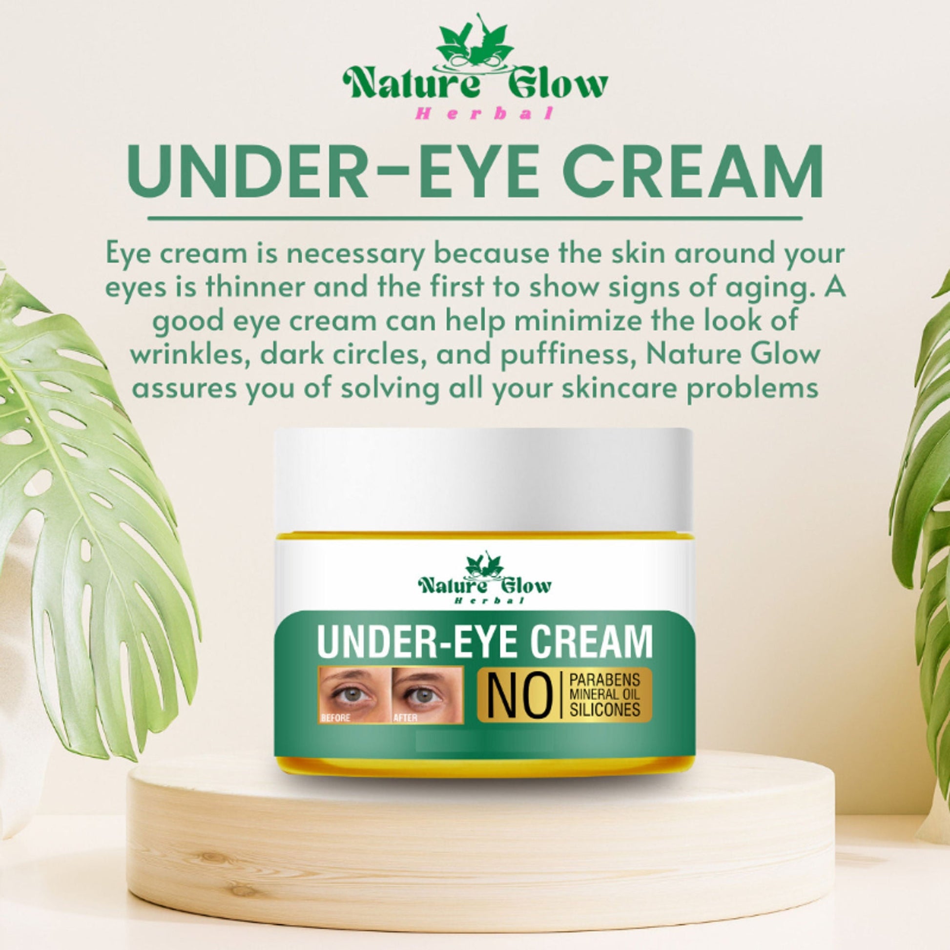 Nature Glow Herbal Under Eye Cream & Greentea Gel Roll On Combo