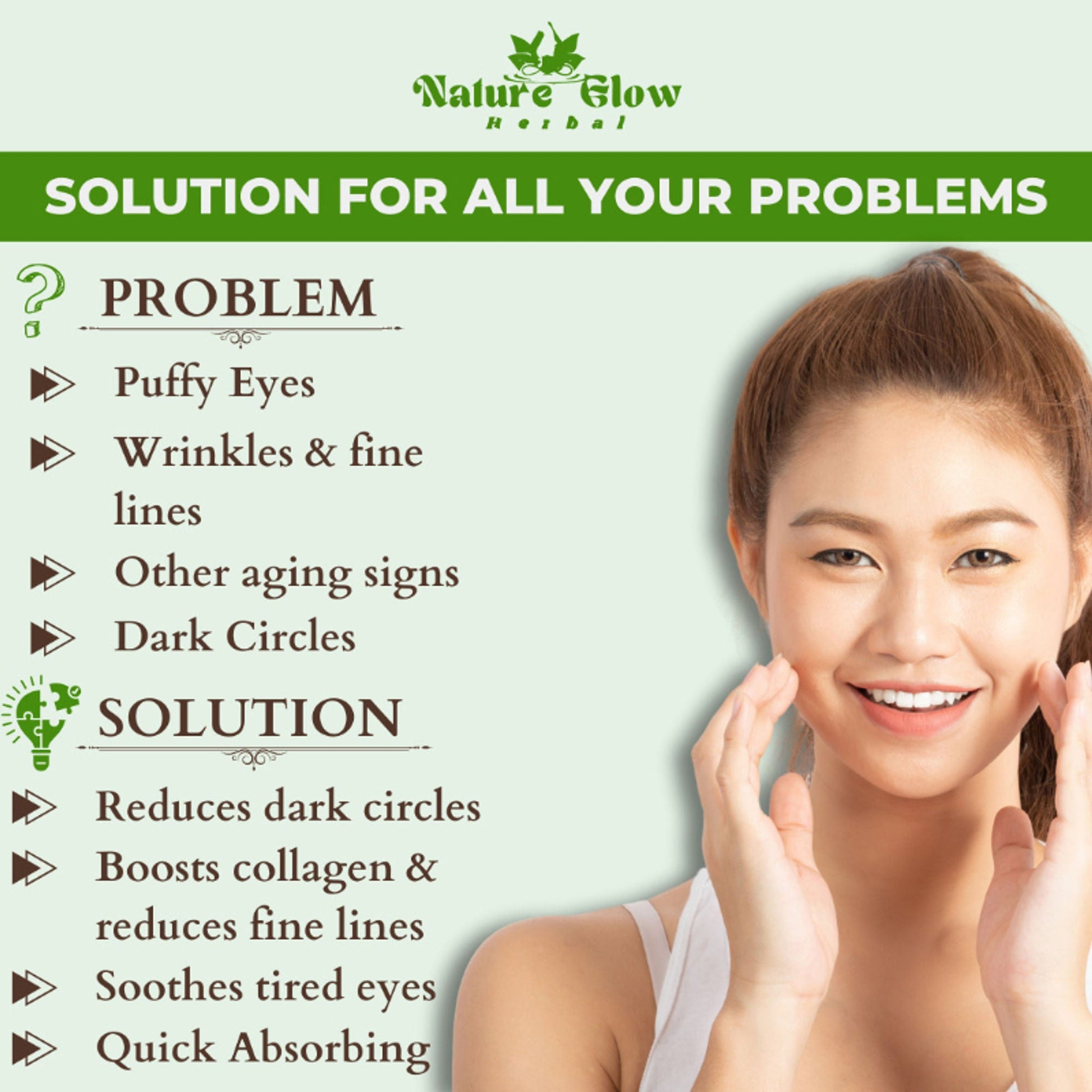 Nature Glow Herbal Under Eye Cream & Greentea Gel Roll On Combo
