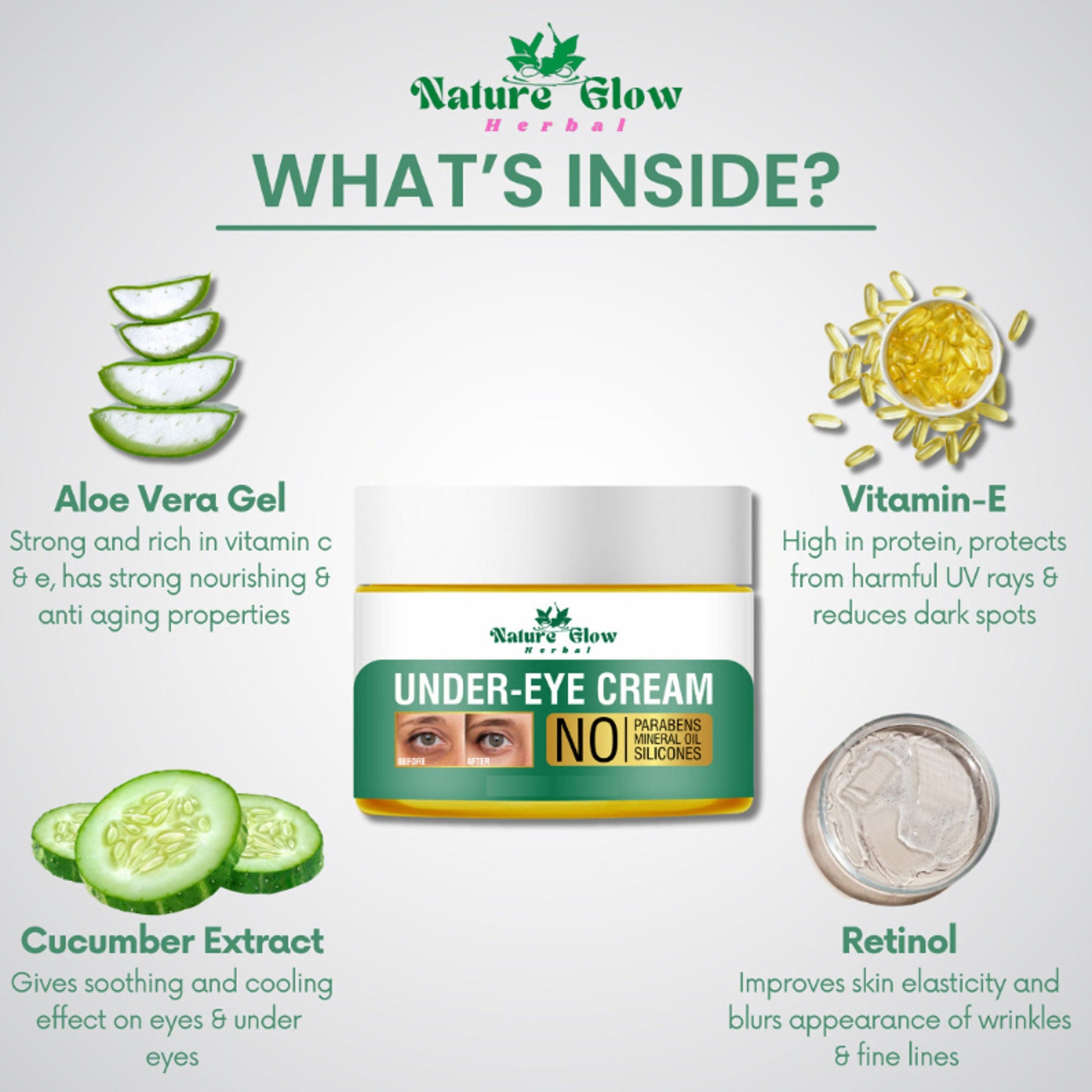 Nature Glow Herbal Under Eye Cream, Brighten, Hydrate