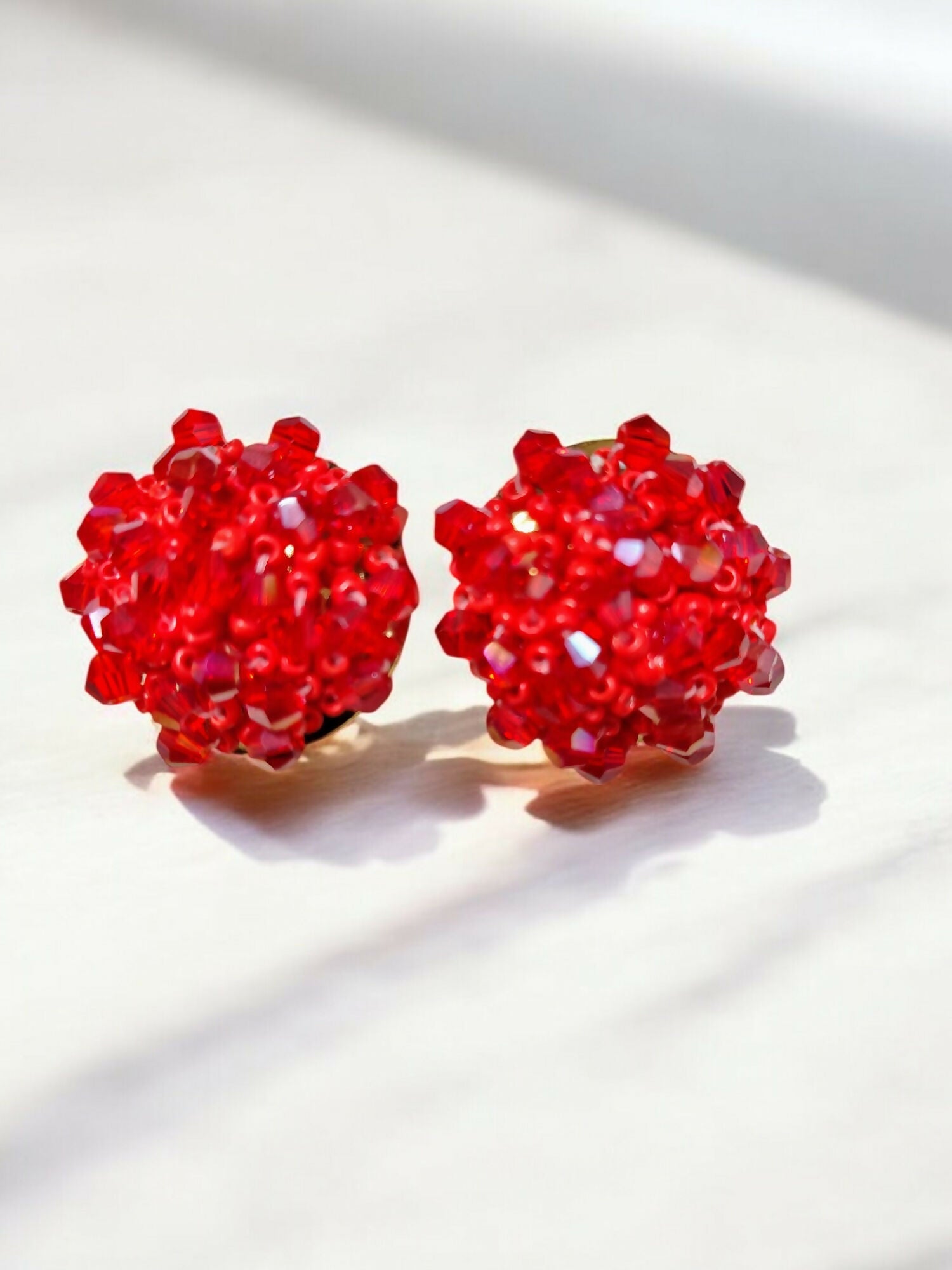 Inhanns Small Statement Studs Earrings - Red