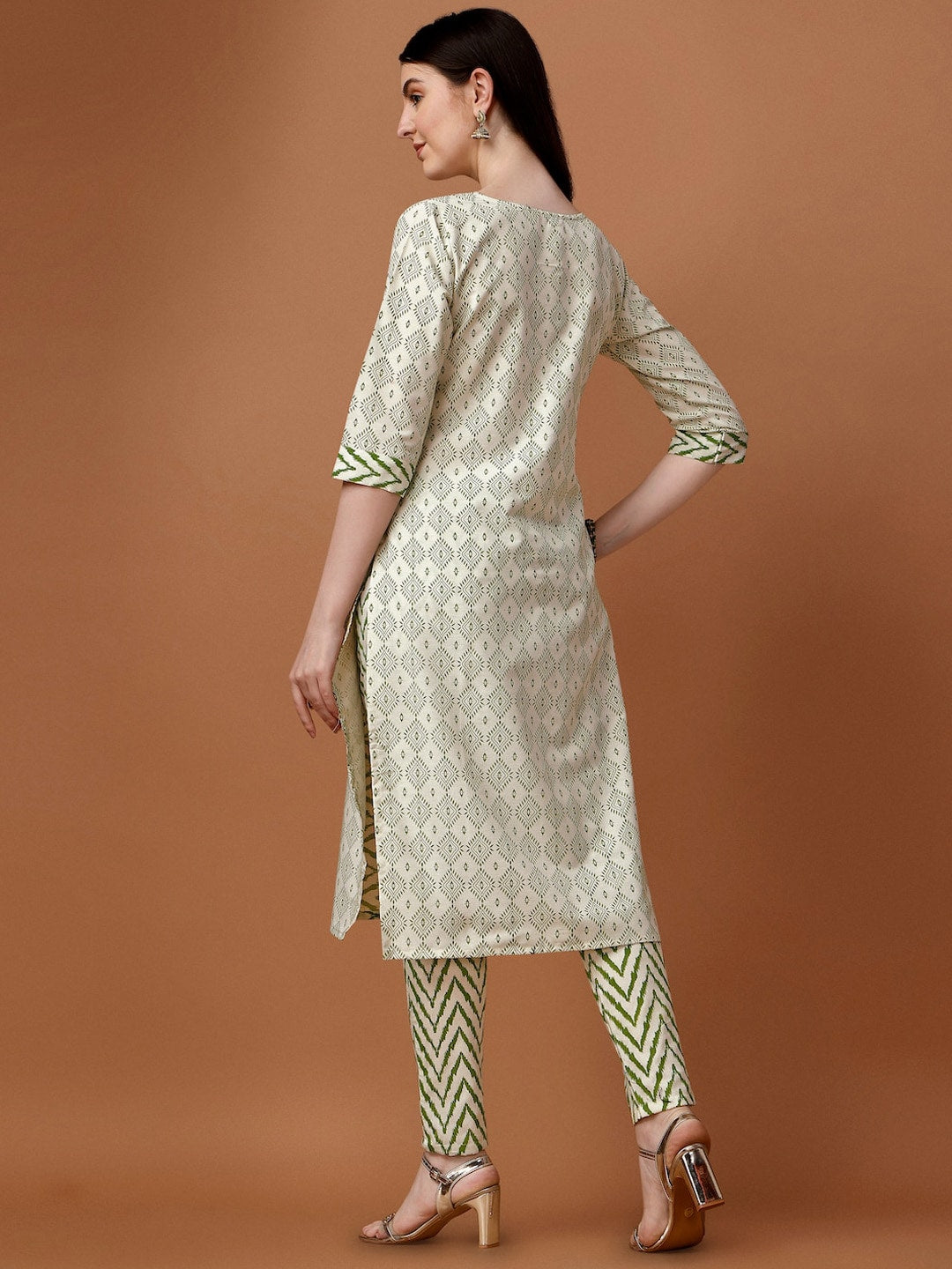 HERE&NOW Geometric Printed Pure Cotton Kurta With Trousers & Dupatta
