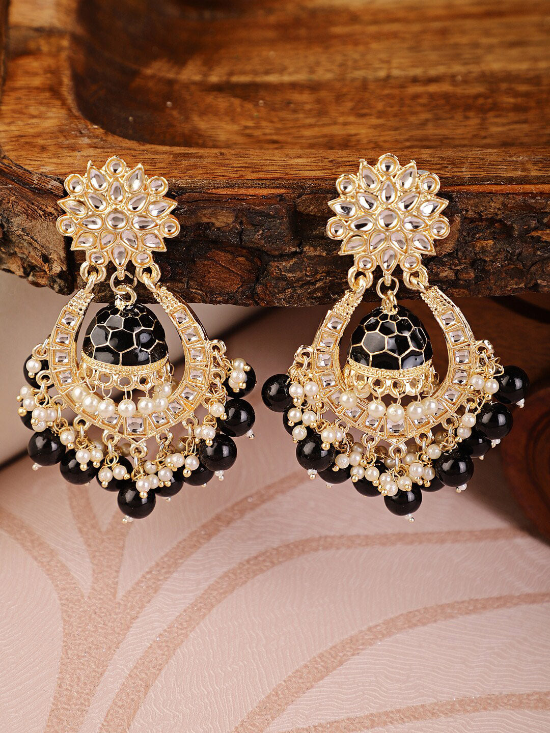 Shining Diva Black Classic Chandbalis Earrings - Grab2buy