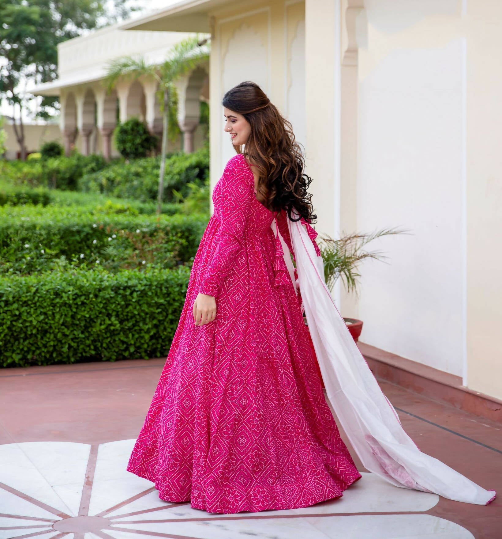 Pink Pure Maslin Bandhej Print Work Stitched Suit With Dupatta - Anbazaar