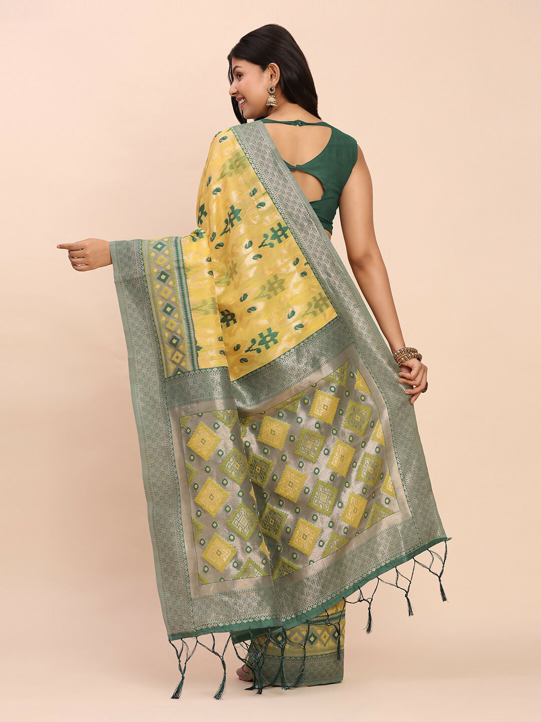 Shree Shyam Fashion Linen Cotton Yellow Saree