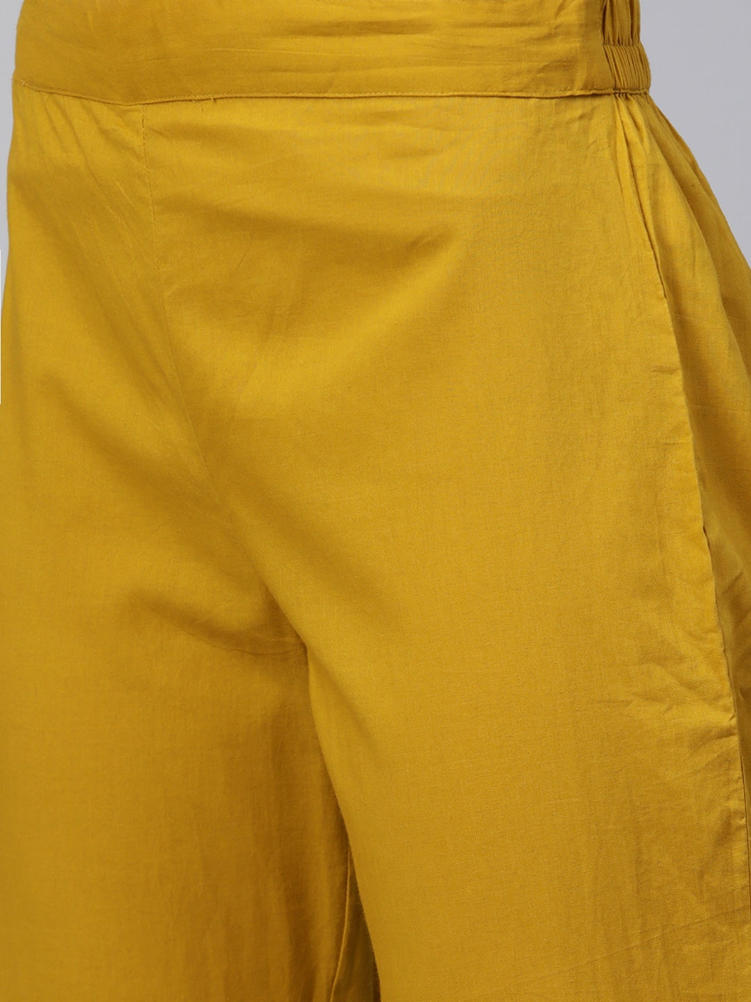 Sangria Women Mustard Yellow & Off-White Printed Kurta with Trousers - Grab2buy