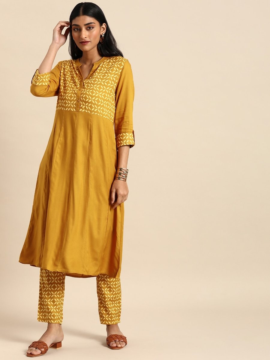All About You Women Brown & Cream Printed Kurta with Trousers