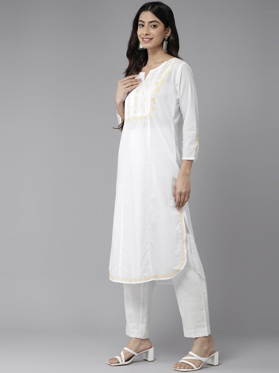 ADA Ethnic Motifs Chikankari Embroidered Cotton Kurta 
