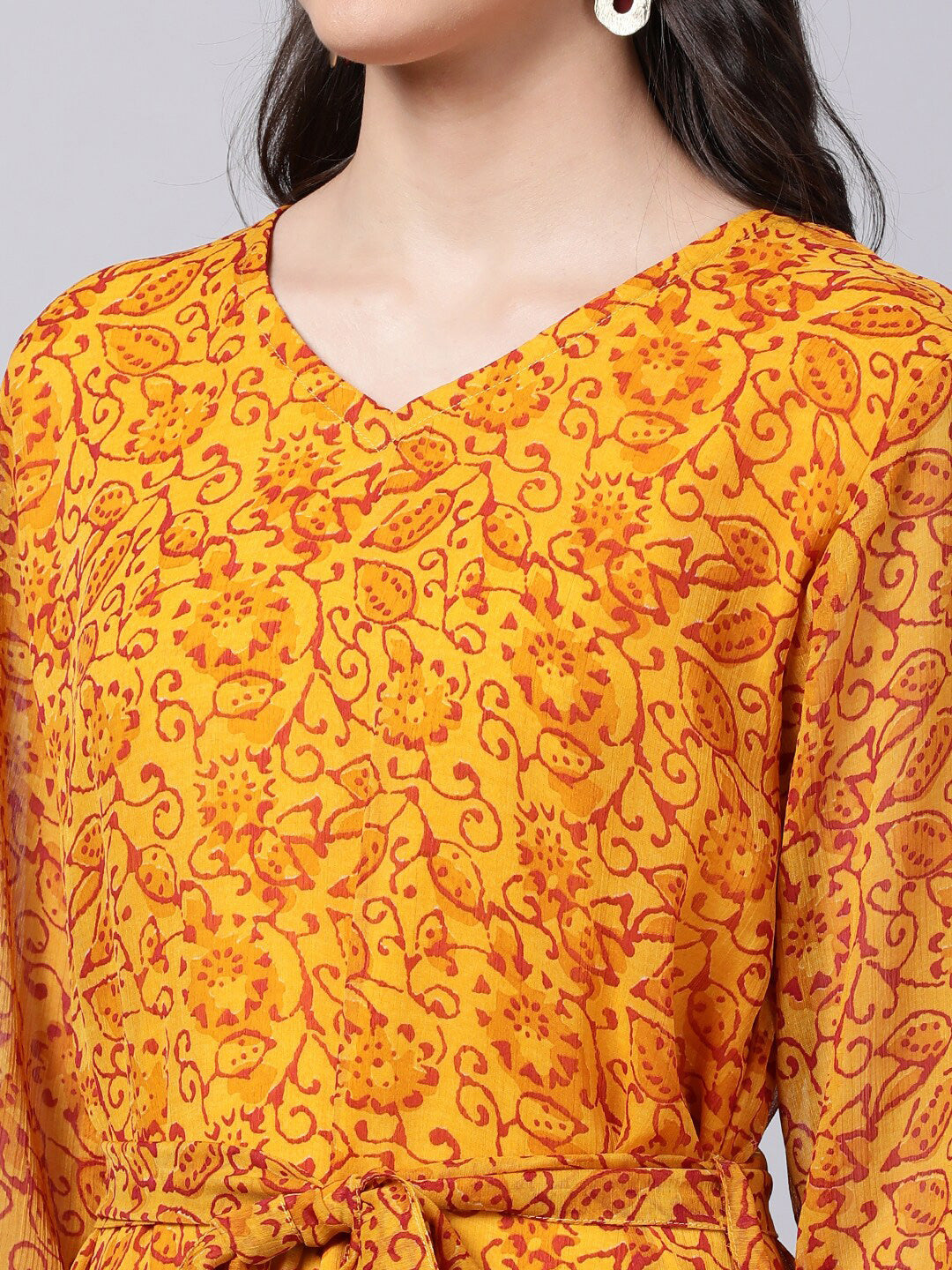 Souchii Yellow Floral Layered Chiffon Maxi Dress 