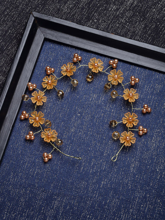 Panash Women Gold-Toned & Yellow Beaded Tiara - Grab2buy
