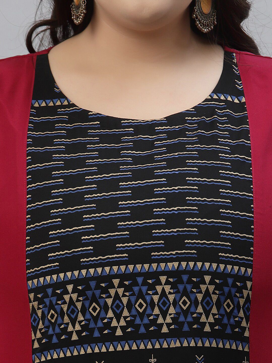 Sztori Plus Size Tribal Printed Regular Straight Kurta With Trousers