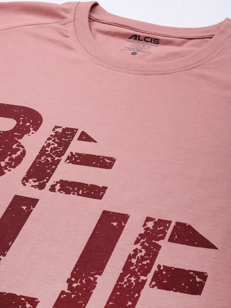 Alcis Men Dusty Pink & Maroon Typography Printed T-shirt 