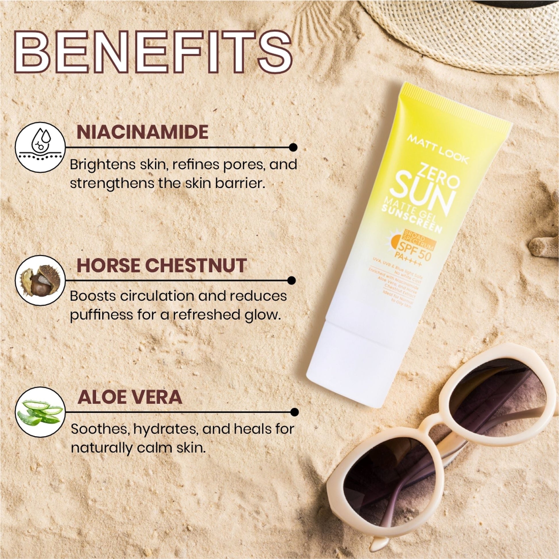 Matt Look Zero Sun Matte Gel SPF 50 PA++++ Sunscreen 