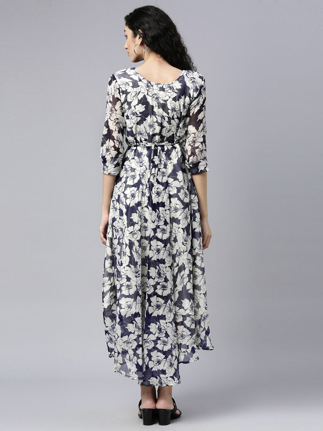 Souchii Floral Printed Chiffon Empire Midi Dress 