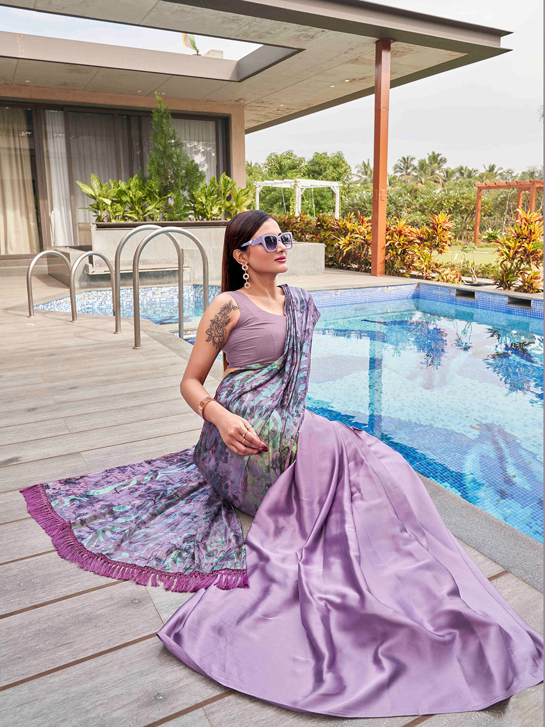 Tikhi Imli Mauve Abstract Printed Satin Half and Half Grab2Buy 