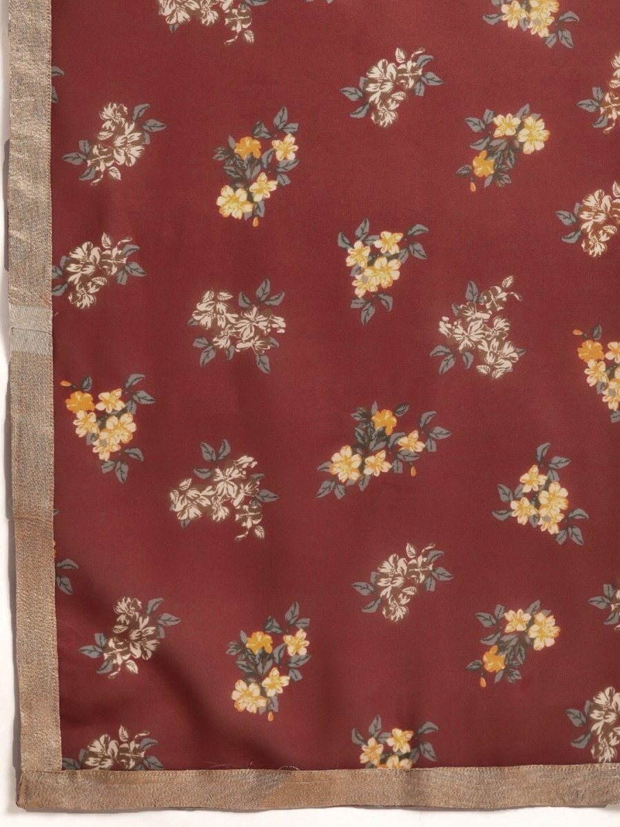 All About You Women Rust Pink Ethnic Motifs Yoke Design Thread Work Kurta with Dupatta
