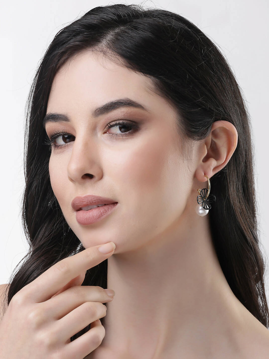 NVR Women Gold-Toned Teardrop Shaped Drop Earrings 