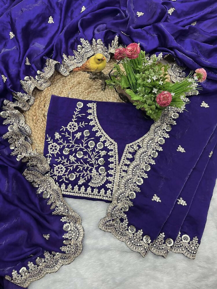Joban Fashion Blue Frendy Satin Silk Party Wear Sarees