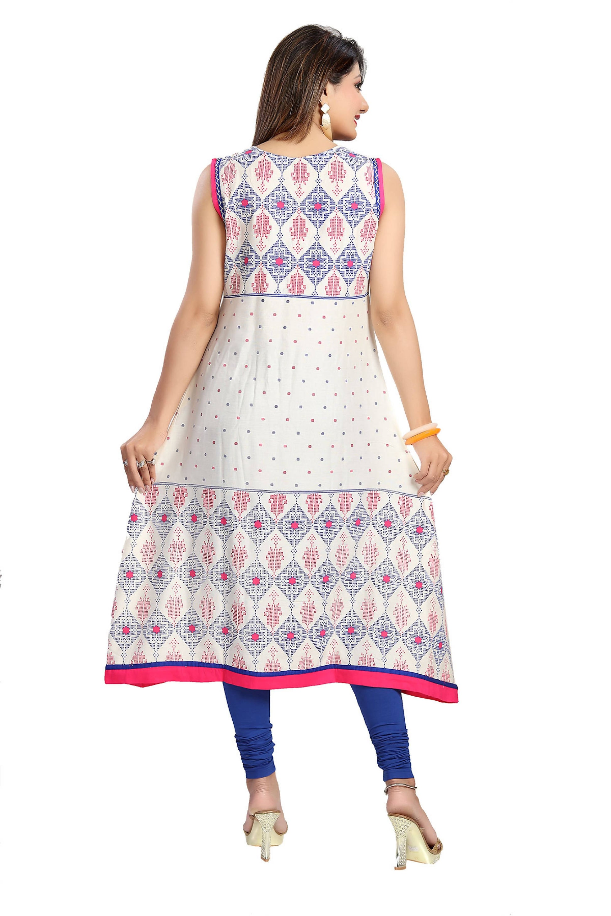 Snehal Creations Print Precious White A-Line Designer Cotton Tunic