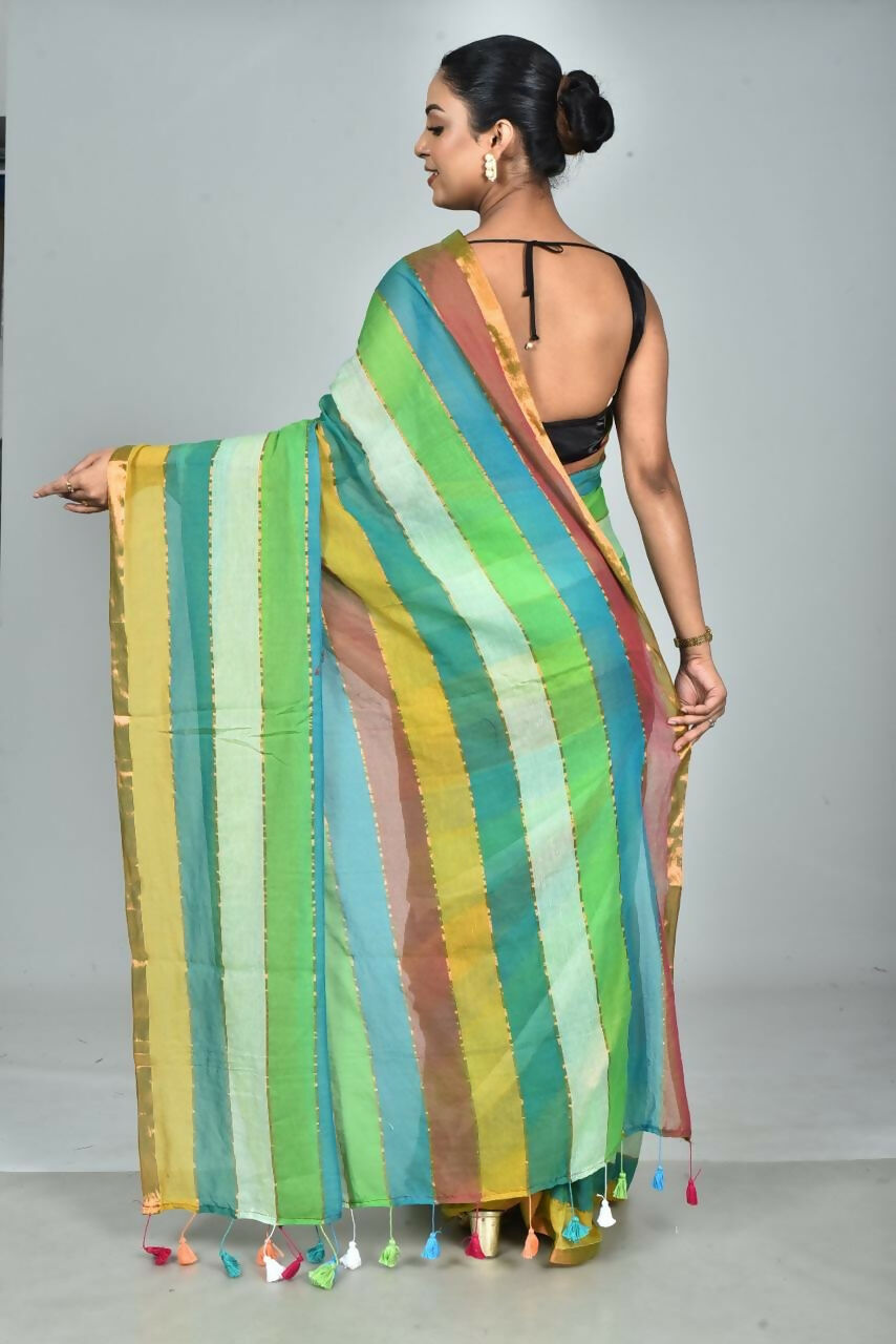 Exclusive Collection Beautiful Multi2 Pure Cotton Woven Handloom Grab2Buy With Running Blouse Piece 