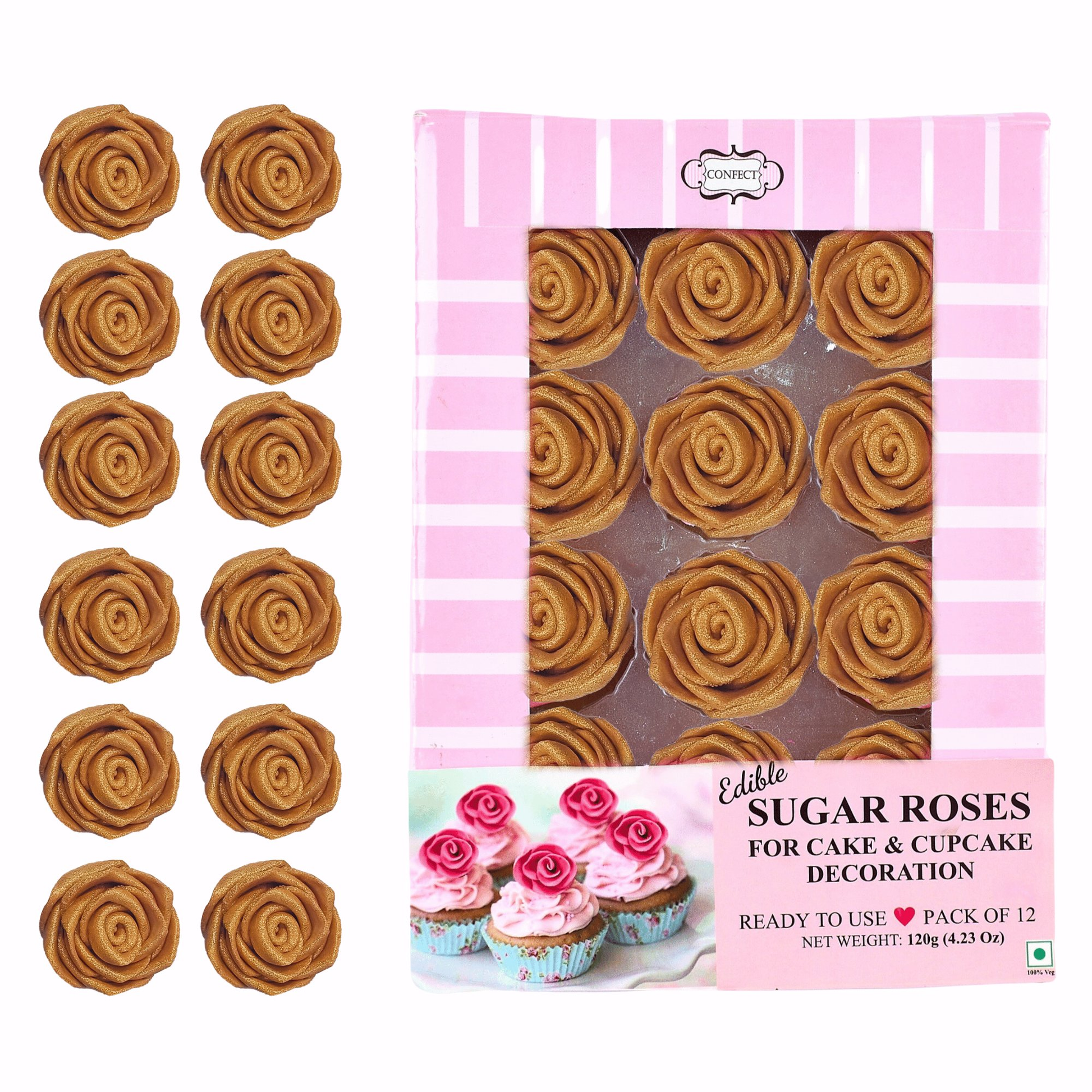 Confect Copper | Edible Metallic Sugar Roses Topper