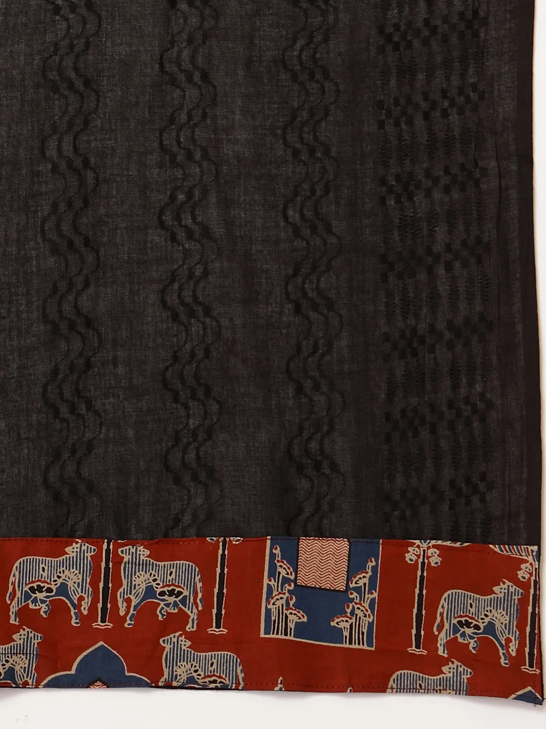 Yufta Cotton Black Pakistani Kurta Dupatta Set
