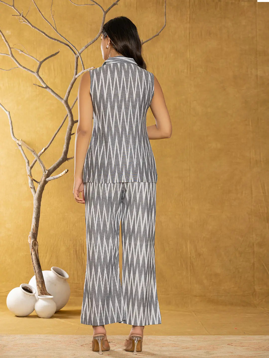 Yufta Cotton Grey Ikat Co-Ord Set 