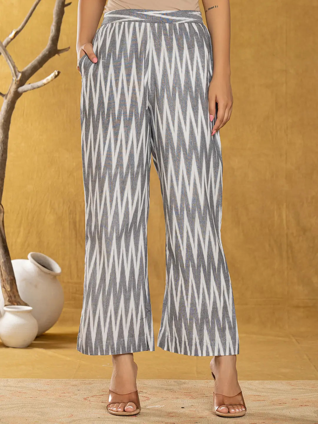 Yufta Cotton Grey Ikat Co-Ord Set 