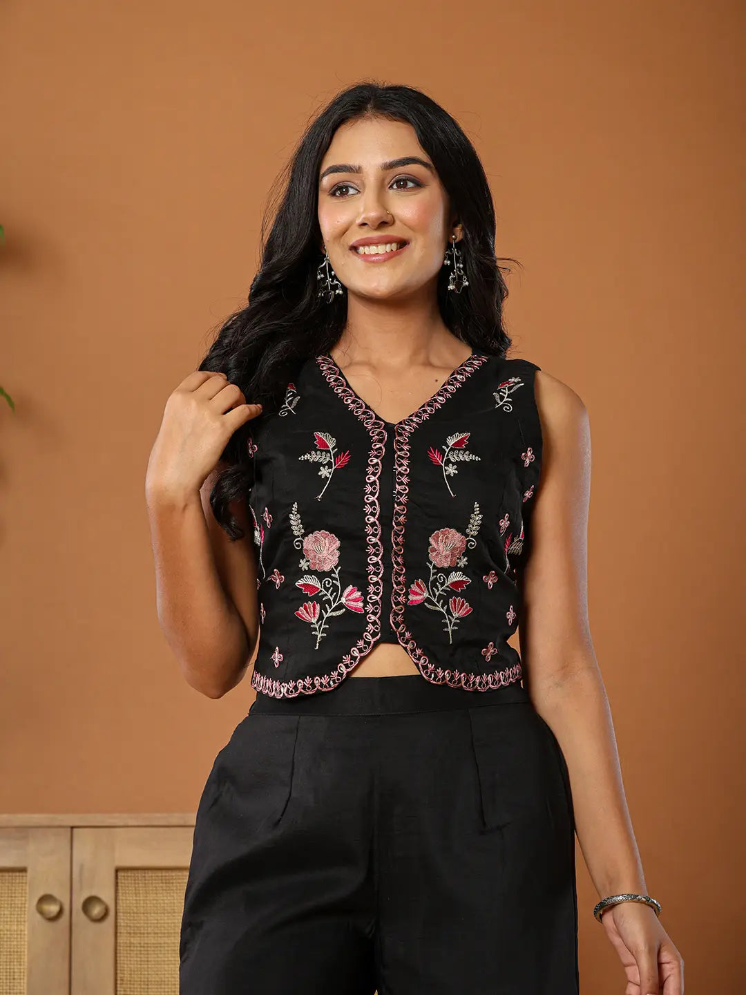 Yufta Cotton Silk Festive Waistcoat Co-Ord Set With Attached Cotton Lining 