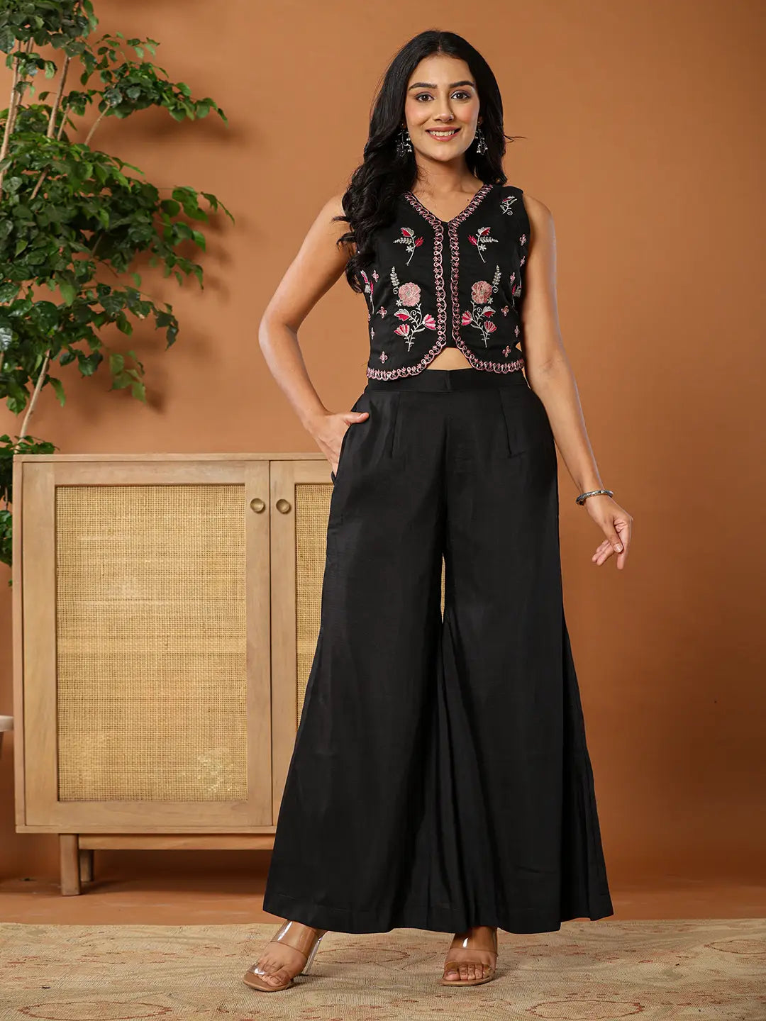 Yufta Cotton Silk Festive Waistcoat Co-Ord Set With Attached Cotton Lining 