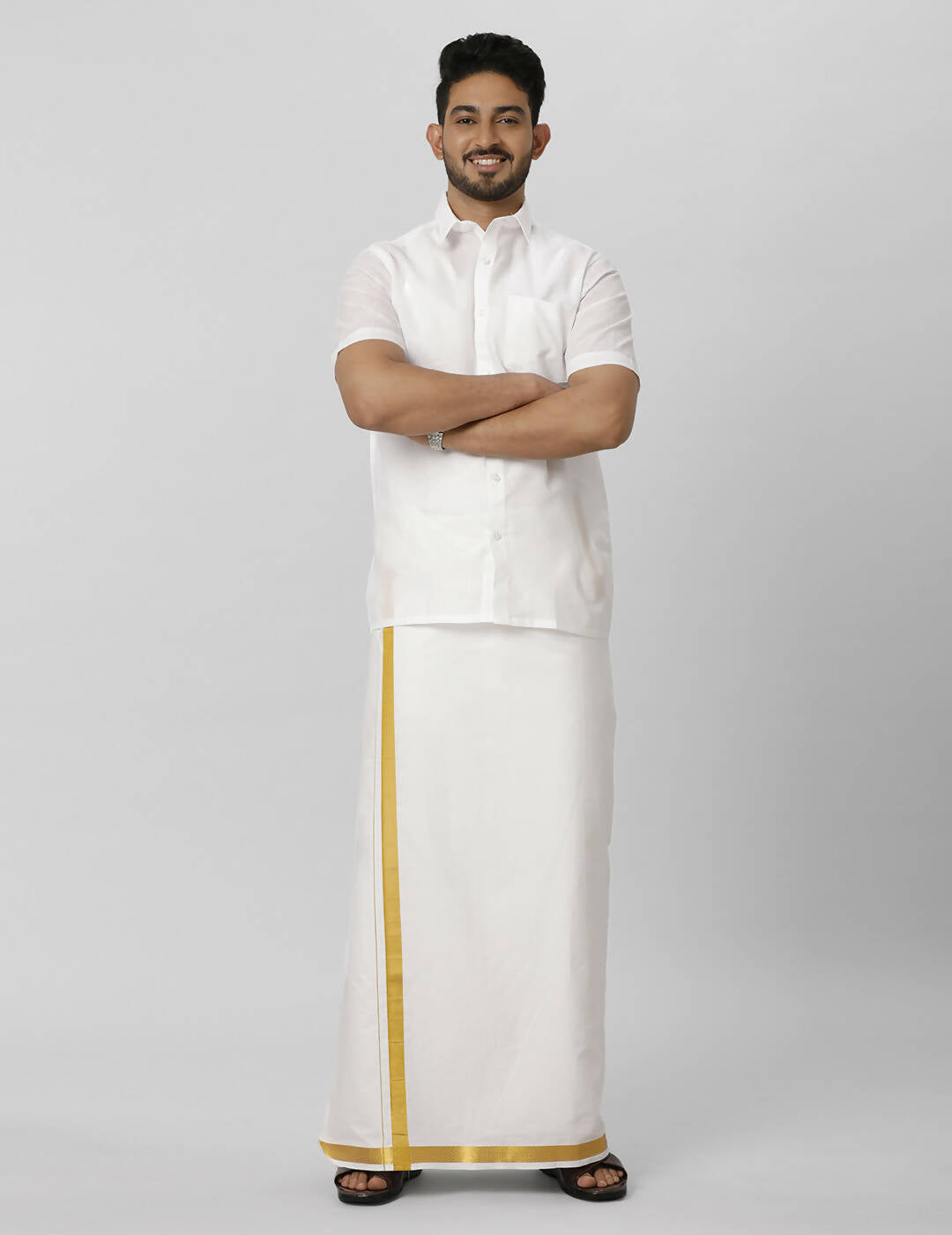 Ramraj Cotton Mens Half Sleeve Formal Poly Cotton White Shirt 