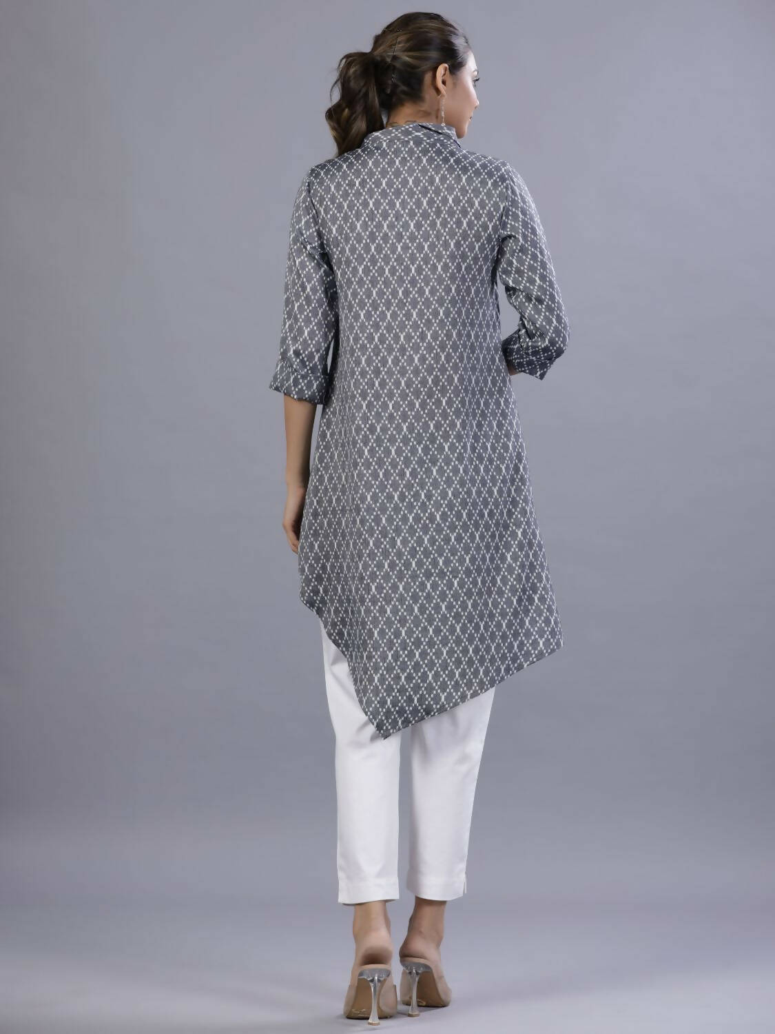 Juniper Women Blue Rayon Printed Asymmetric Kurta