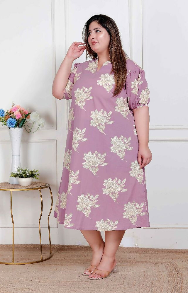 Miravan Plus Size Womens Lavender Floral Printed A-Line Maxi Dress