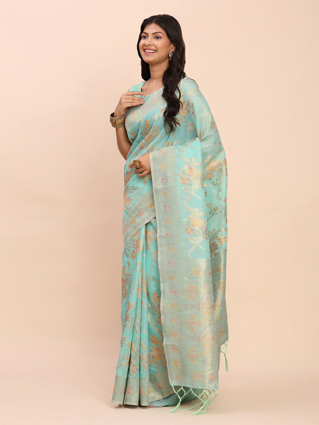 Shree Shyam Fashion Linen Cotton Sea Green Saree