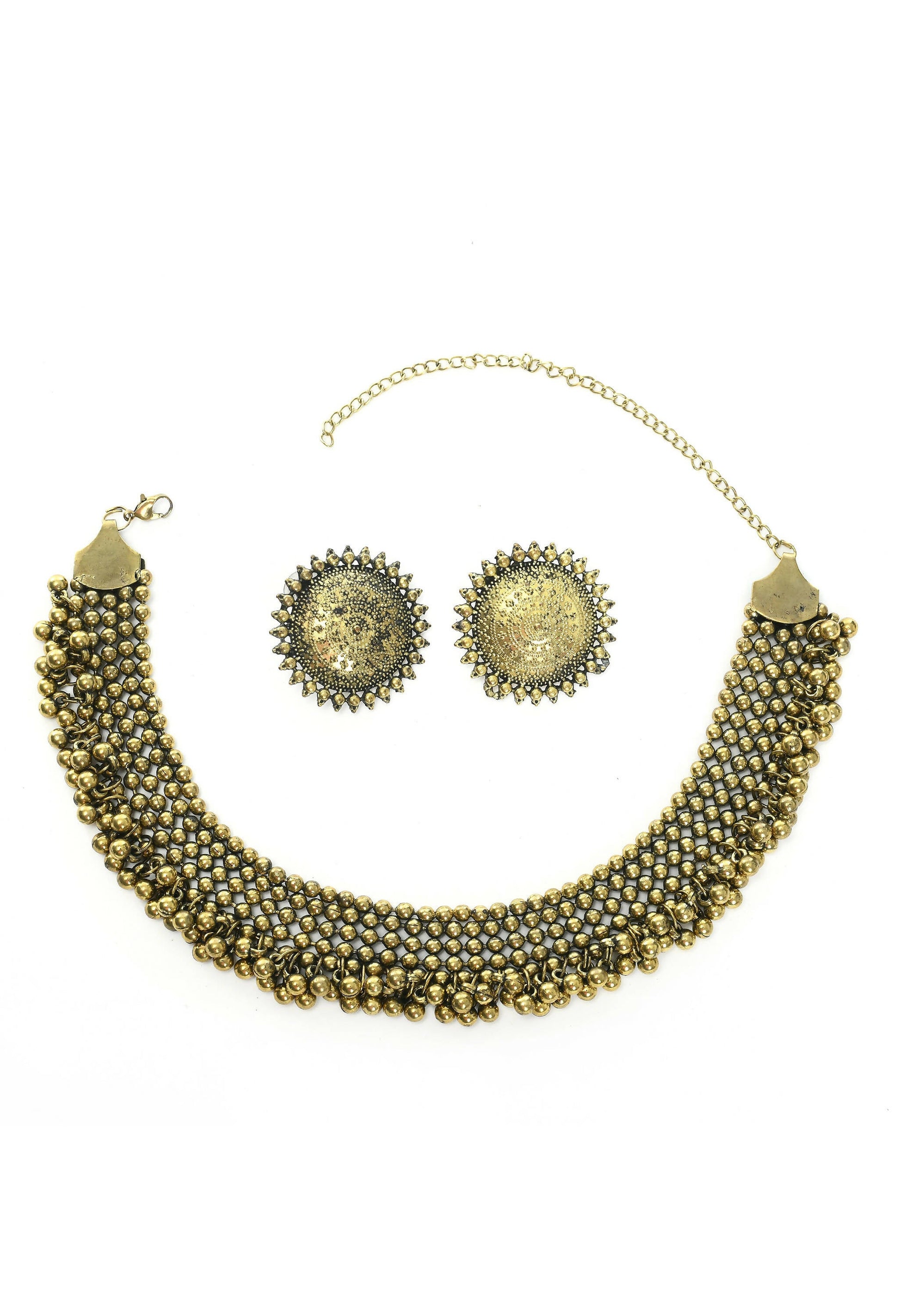 Mominos Fashion Johar Kamal Oxidised Gold-Plated Brass Finish Ghungroo Design Choker Set - Grab2buy