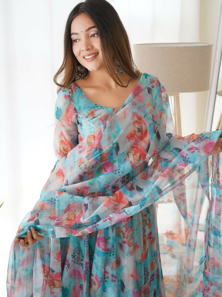 Joban Fashion Sky Kurta Set Organza Sequin Embroidery Work 