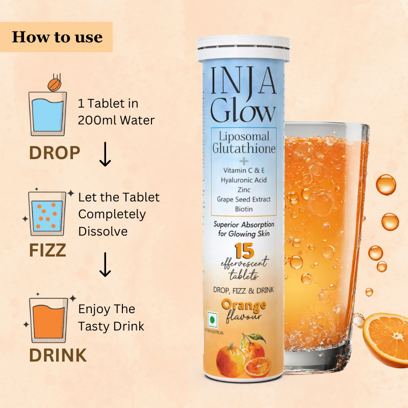 Inja Glow Liposomal Glutathione Drop Fizz & Drink Effervescent Tablets - Orange 