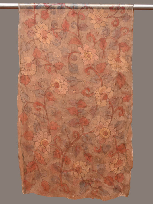 Cream Kalamkari Hand Painted Organza Stole with Floral Design - Global Threads - Grab2buy