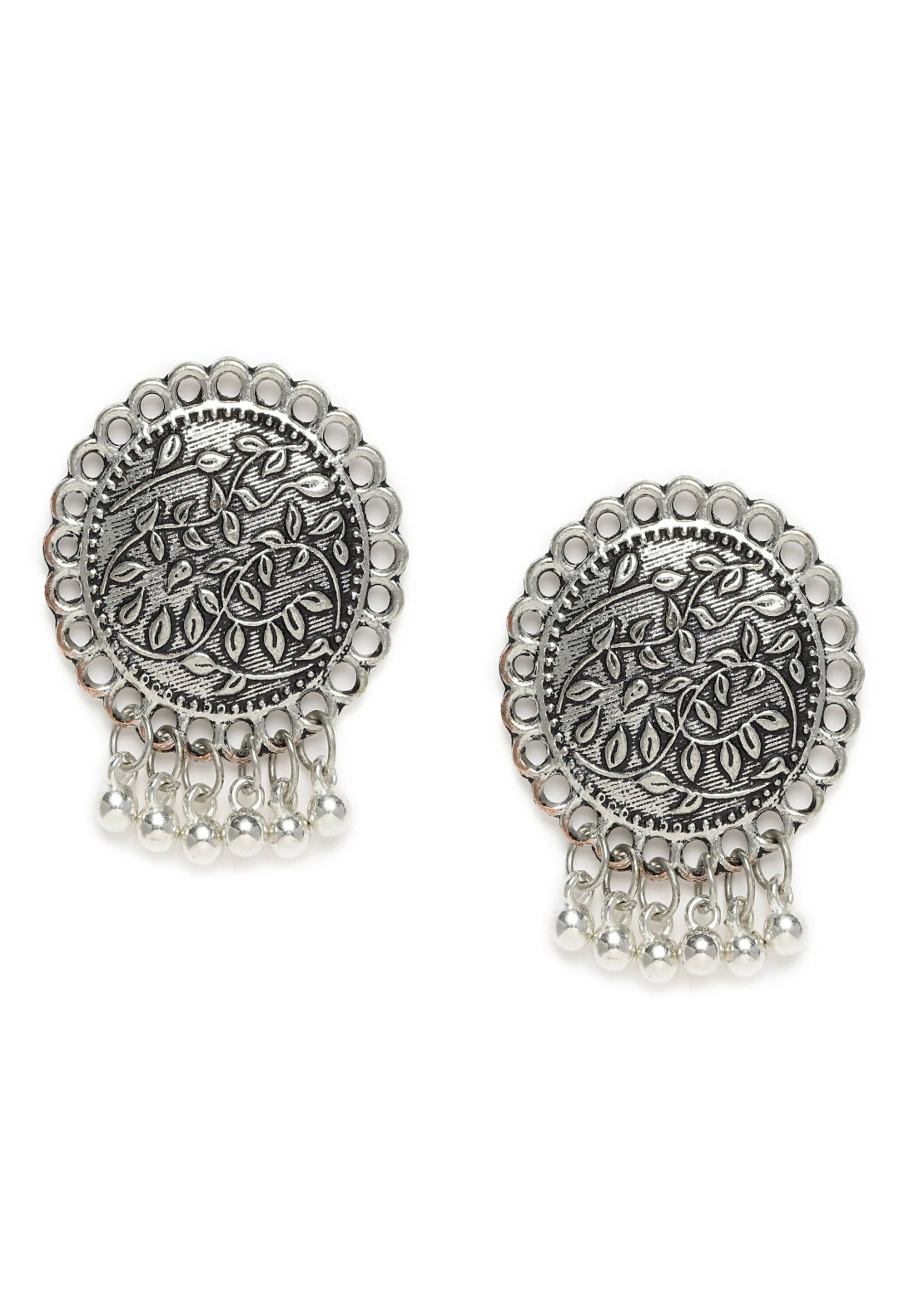 Mominos Fashion Johar Kamal Oxidised Silver Plated Stud Earrings - Grab2buy