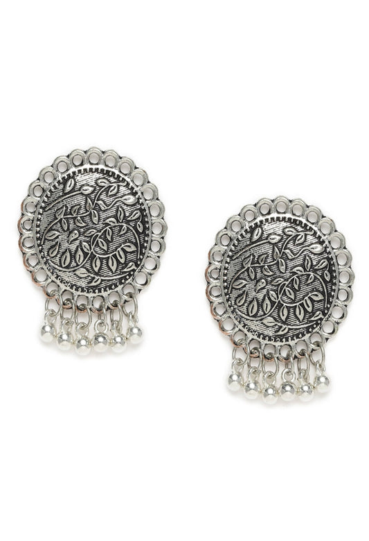 Mominos Fashion Johar Kamal Oxidised Silver Plated Stud Earrings - Grab2buy