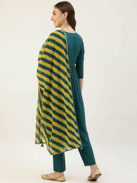 FIORRA Women's Turquise Crepe Straight Kurta Pant With Dupatta 