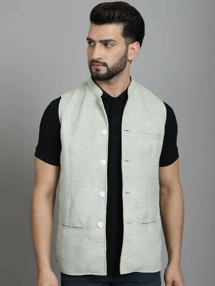 Even Apparels Nehru Jacket With Welt Pockets - Green 