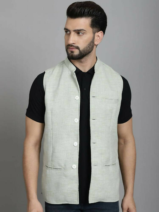 Even Apparels Nehru Jacket With Welt Pockets - Green 