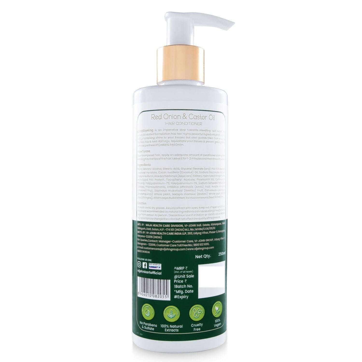 VI-JOHN Prakritik Red Onion & Castor Oil Conditioner to Prevent Dry Hair, 100% Natural Bio Actives  Grab2Buy VI-JOHN Grab2Buy