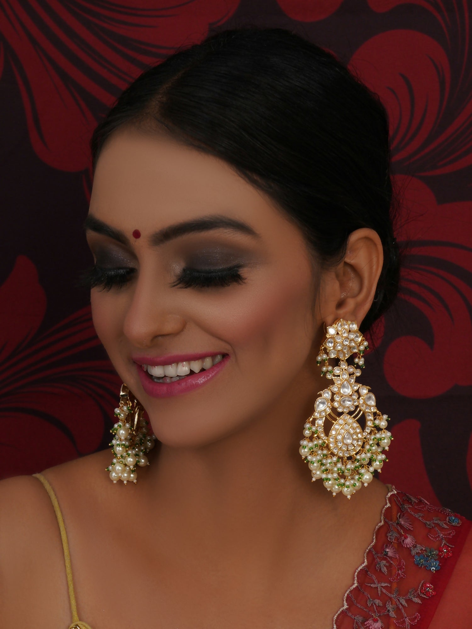 Kundan Chand Earrings (Gold) - Ruby Raang - Grab2buy
