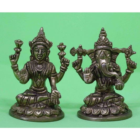 Chahat Premium Living Brass Small Lakshmi Ganesh Set
