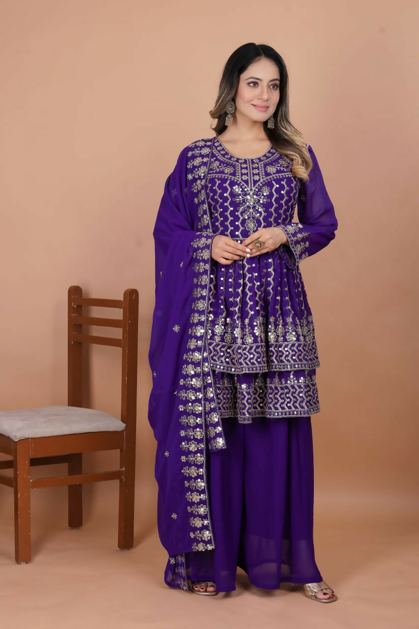 Joban Fashion Purple Georgette Embroidered Sharara Set