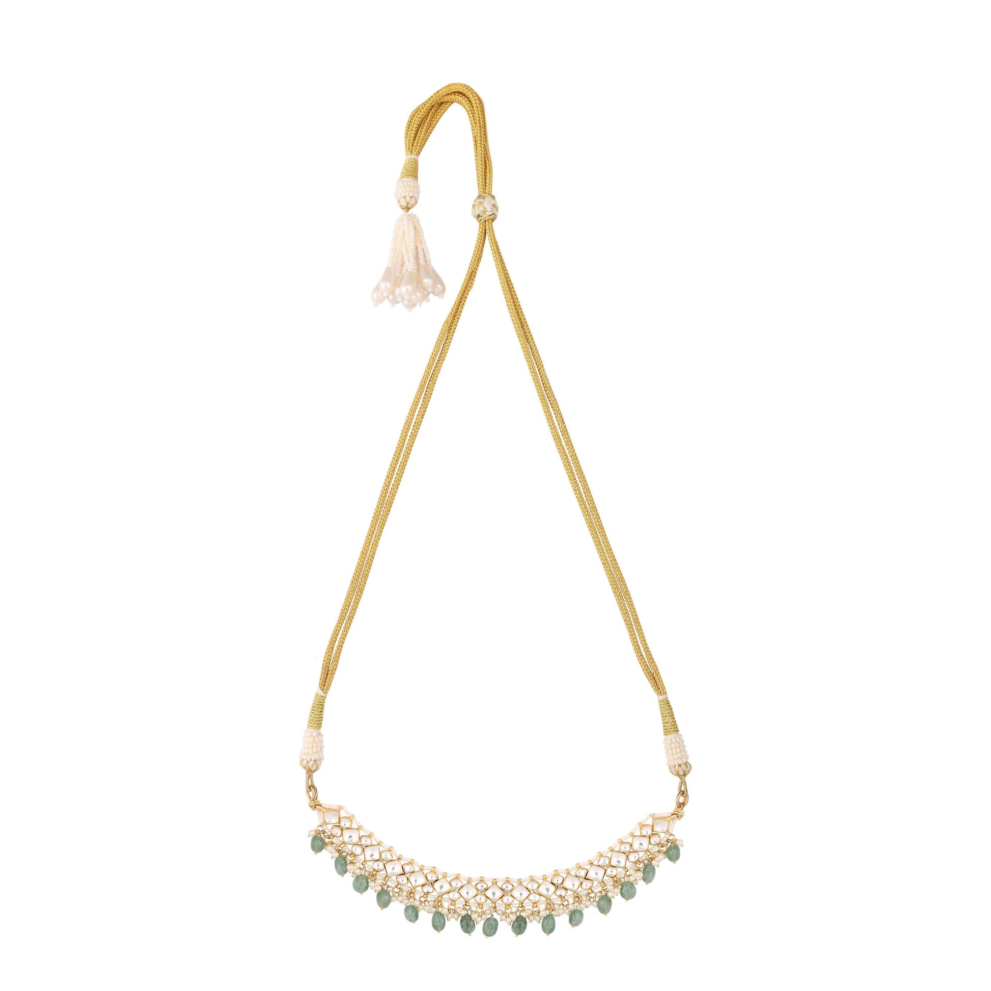 Nuyug 22K Gold Plated Royal Kundan Necklace with Green Stones | Swadesiicart