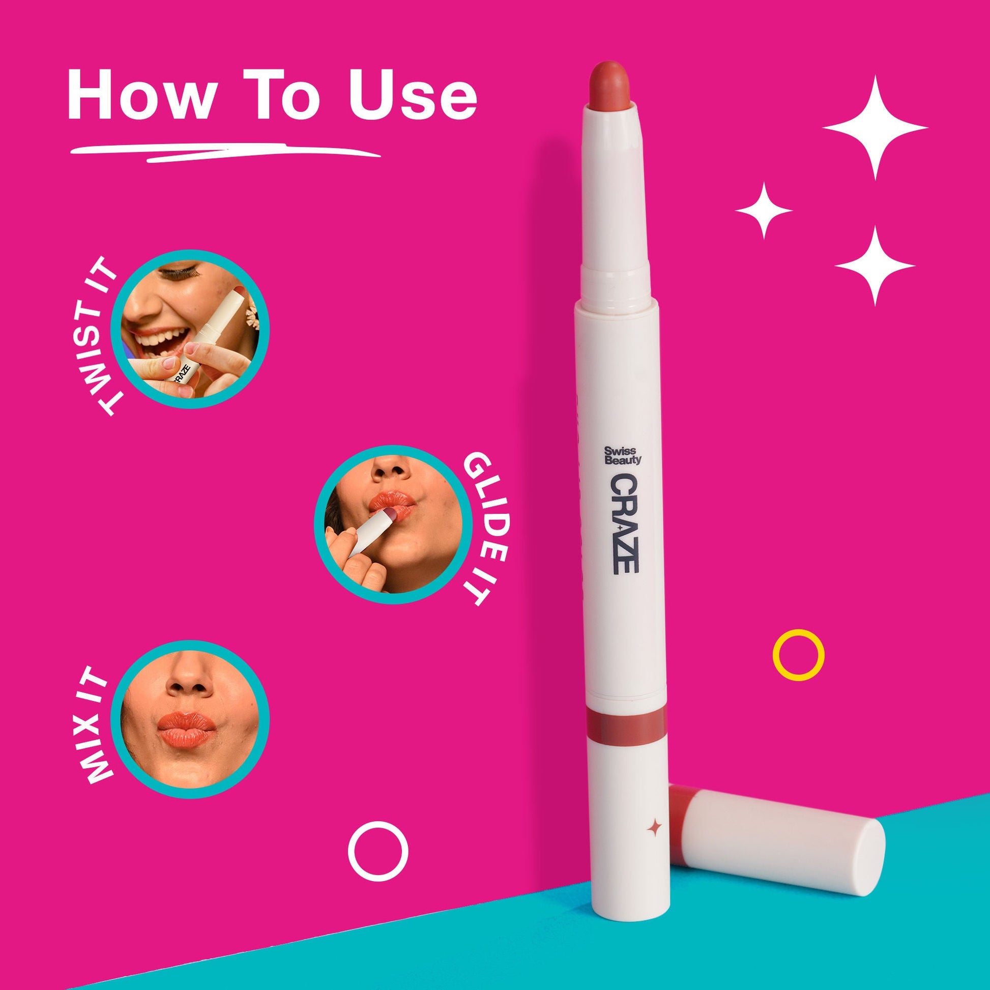 Swiss Beauty CRAZE Duo 2 In 1 Satin Matte Finish Lipstick Non-Transfer Lip Colour - 03 Choco Spice
