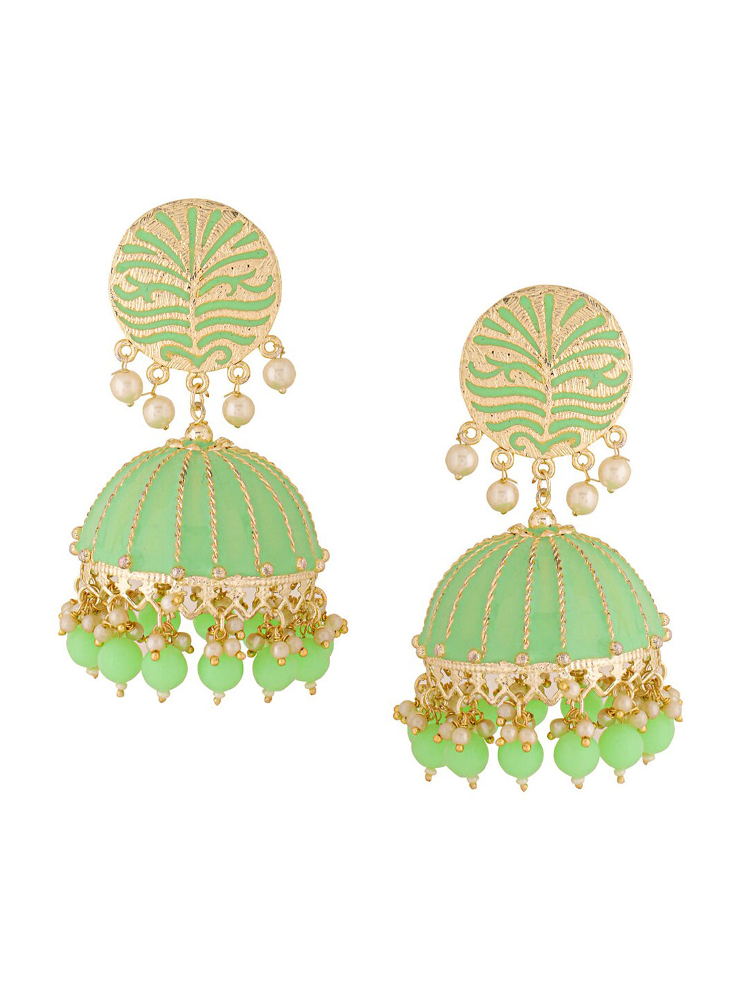 Yellow Chimes Women Green Meenakari Jhumkas Earrings - Grab2buy