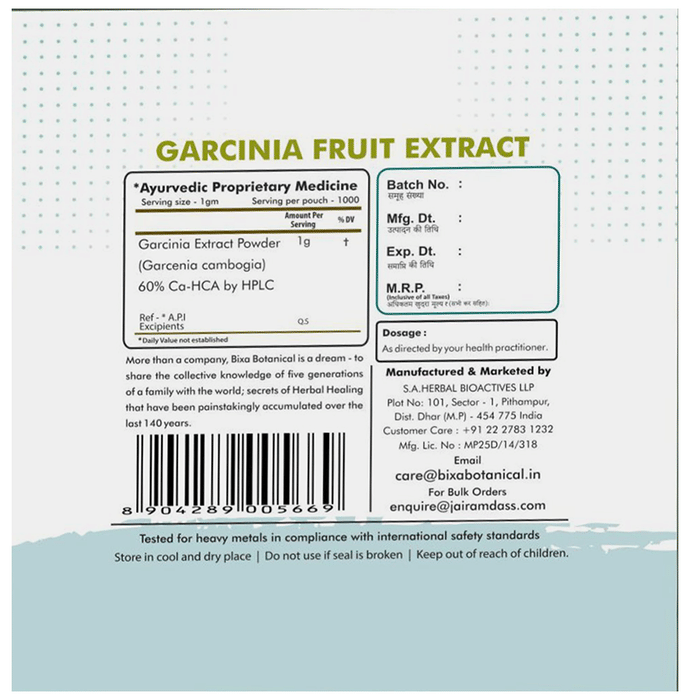 Bixa Botanical Garcinia Fruit Extract Powder 60% Ca-HCA Powder 
